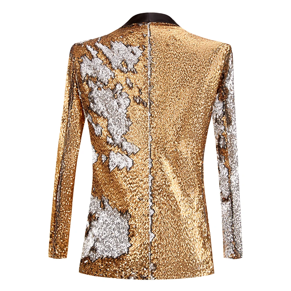 Light Gold Sequin One Button Shawl Collar Suit Jacket Men Bling Glitter Nightclub Prom DJ Blazer Jacket Men Wedding