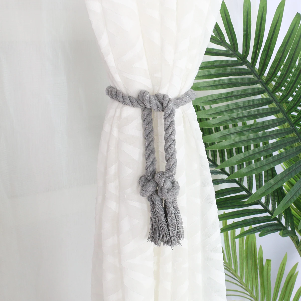 2 Pcs/set Solid Color Curtain Buckles Tie Rope Curtain Tieback Holder Clips For Curtains Hand Weaving Cotton Linen Rope D30