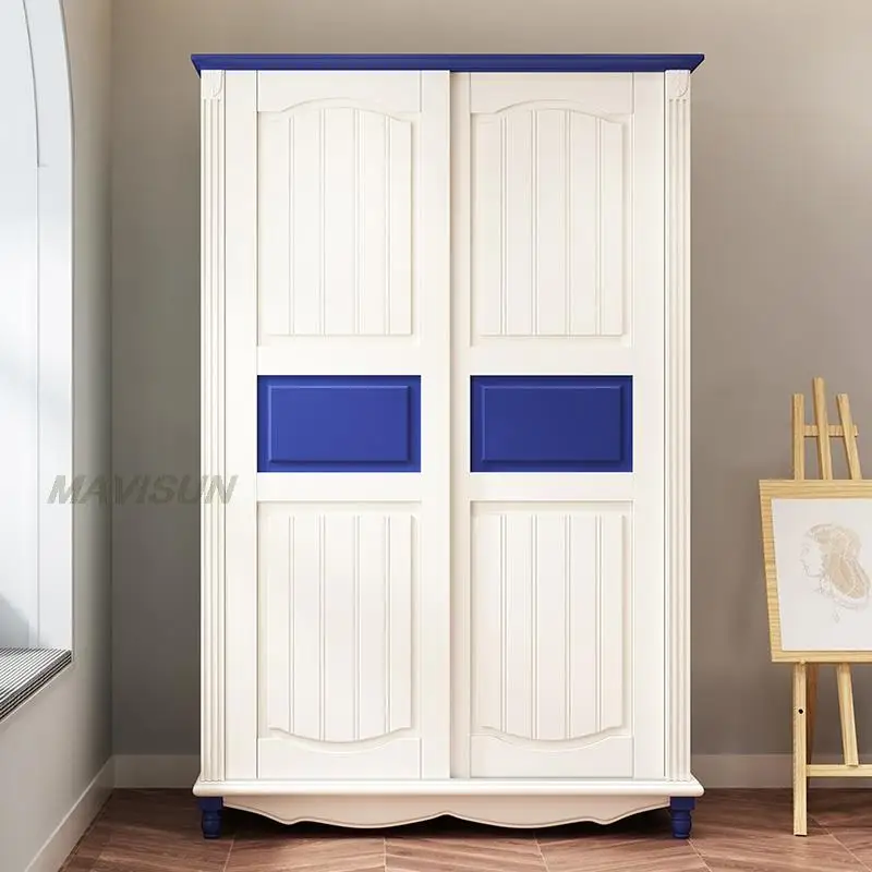 Boys And Girls Children\'s Wardrobe Solid Wood Home Furniture For Kids Bedroom Modern Simple Foot Sliding Door Clothing Cupboard