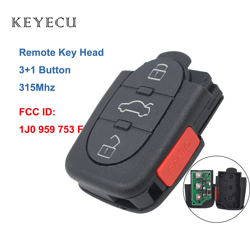 

Keyecu 1J0 959 753 F Remote Key Fob 3+1 Buttons 315Mhz for Volkswagen for Seat for Skoda 1J0959753F, Bottom Part Only