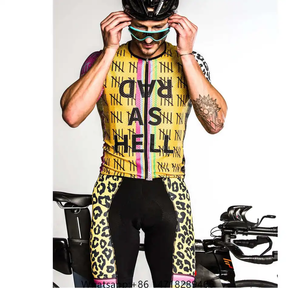 

Cycling Clothing Men's Short Sleeve Jersey Set Love The Pain Bike Bib Shorts Pro Team RAD AS HELL Leopard Bike Tops Ciclismo Kit