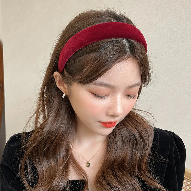 Inverno grosso preto headbands para mulheres veludo esponja hairband meninas ampla moldura de cabelo elasticidade acolchoado headwear acessórios