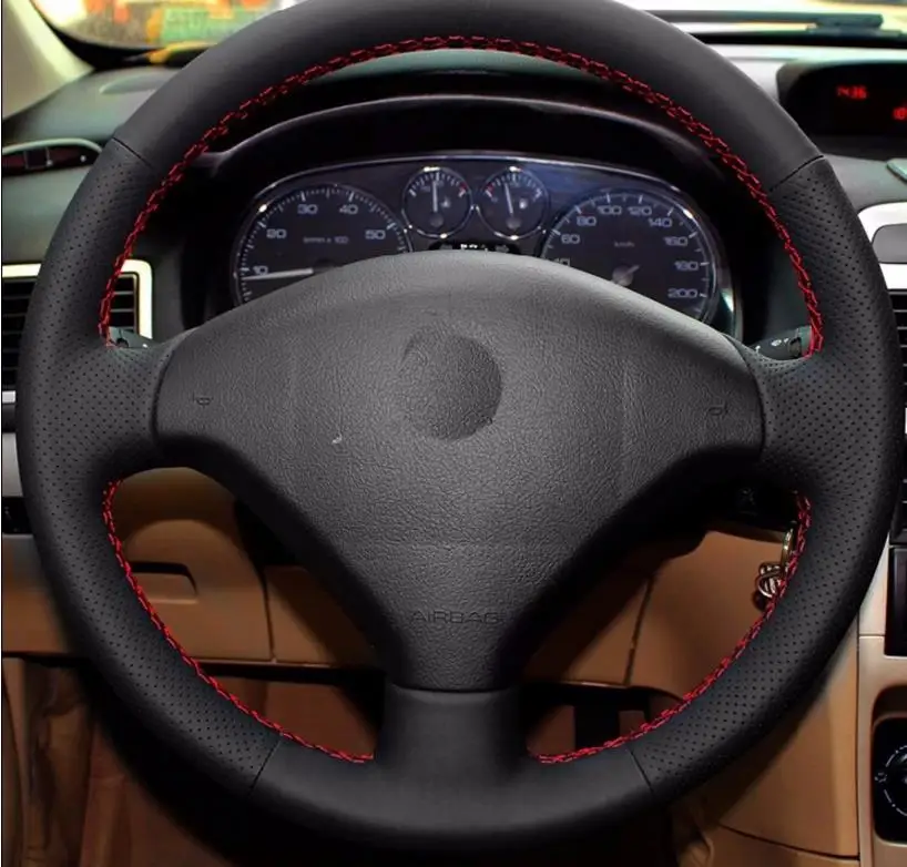 Sewing genuine leather car steering wheel cover Car accessories For Peugeot 307