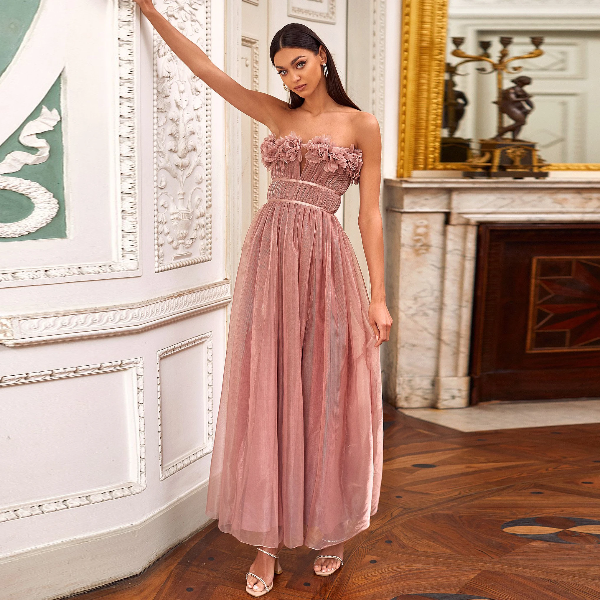 Strapless Evening Dresses Long Dress Light Pink Sparkly Women's Dress A-Line Prom Dress Bridesmaid Dresses Elegant Dresses Women