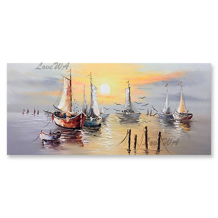 

Handmade Sea Scenery Canvas Paintings, Sailing Boat, Ship Oil Painting, Wall Hanging, Seascape Paintings, Picture Wall Art