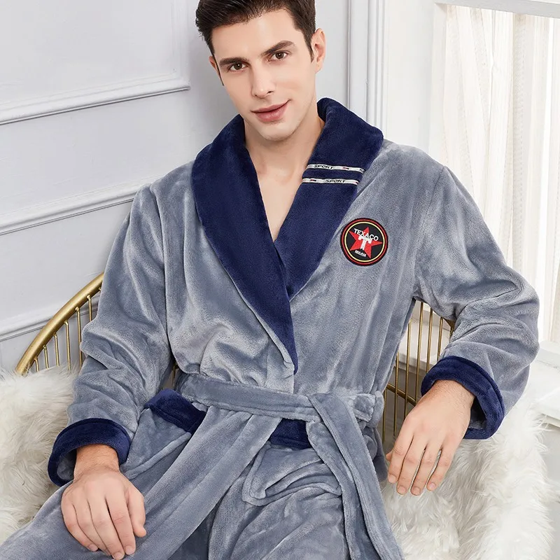 Ultra Long Winter Kimono Bathrobe Men Thicken Flannel Robe Gown Oversized 3XL-4XL Nightgown Loose Coral Fleece Sleepwear