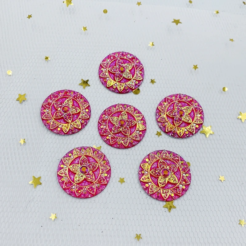 DIY 12pcs 25mm AB Resin Round flower Resin Crystal Stones flatback Rhinestone wedding decoration crafts -E34