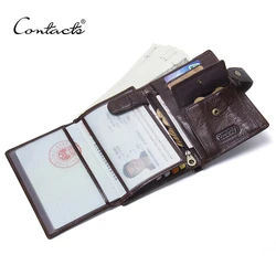 CONTACT'S Portefeuille En Cuir De Luxe Mâle Véritable En Cuir Portefeuilles Hommes Hasp Bourse Avec Passcard Poche et Porte-Cartes de Haute Qualité