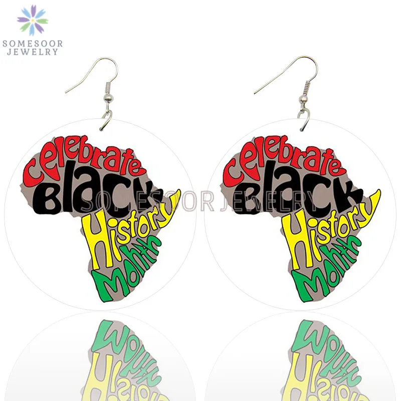 SOMESOOR Celebrate Black History Month African Wooden Drop Earrings Peace Love Melanin Printed Dangle Jewelry For Women Gift