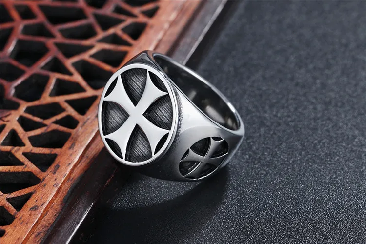 New Male Iron Knights Templar Cross Silver color Band 316L Stainless Steel Ring Vintage Mason Jewelry Rings for Men