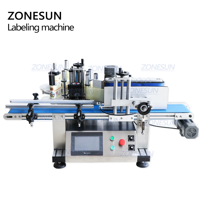 ZONESUN Automatic Round Bottle Labeling Machine Disinfect alcohol Adhesive Sticker Date Printer Label Applicator production line