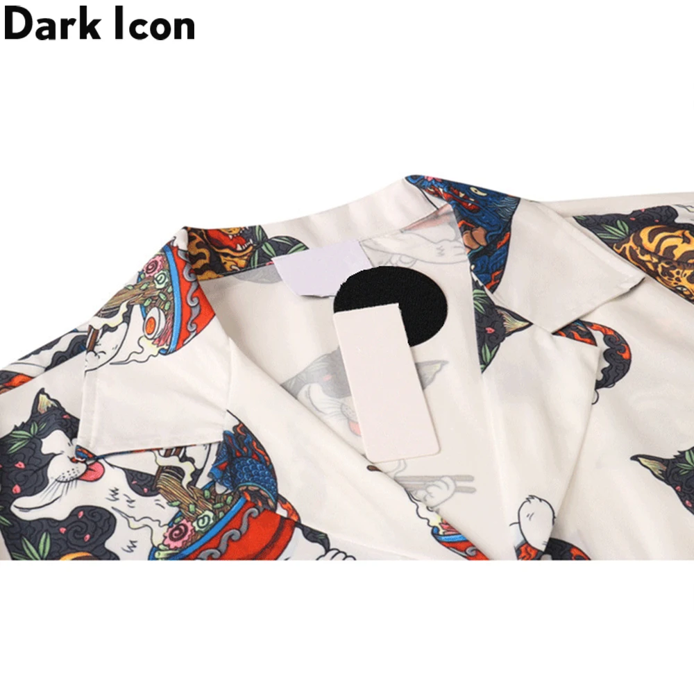 Dark Icon Harajuku Cat Polo Shirt Men Summer Men\'s Hawaiian Shirt Man Blouse