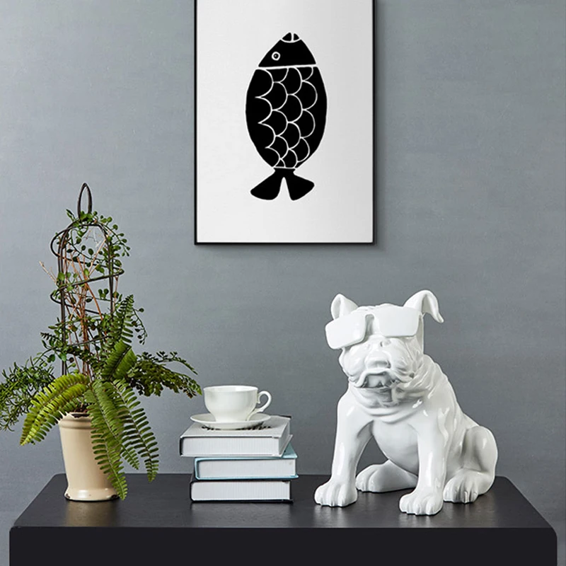 Wearing Glasses Bulldog Figurine Home Decoration resin sculpture Personality Art dogs resin Statue Decorative desktop ornaments