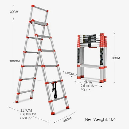 

Household Ladder Folding Herringbone Ladder Indoor Multifunctional Five-Step Ladder Thickened Aluminum Alloy Telescopic Ladder