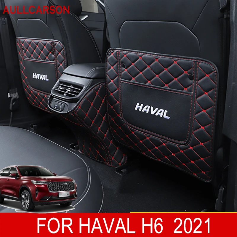 For Haval H6 2021 Leather Anti-Child-Kick Pad Car Waterproof Seat Back Protector Cover Mud Storage Bag Interior Accessories 3PCS