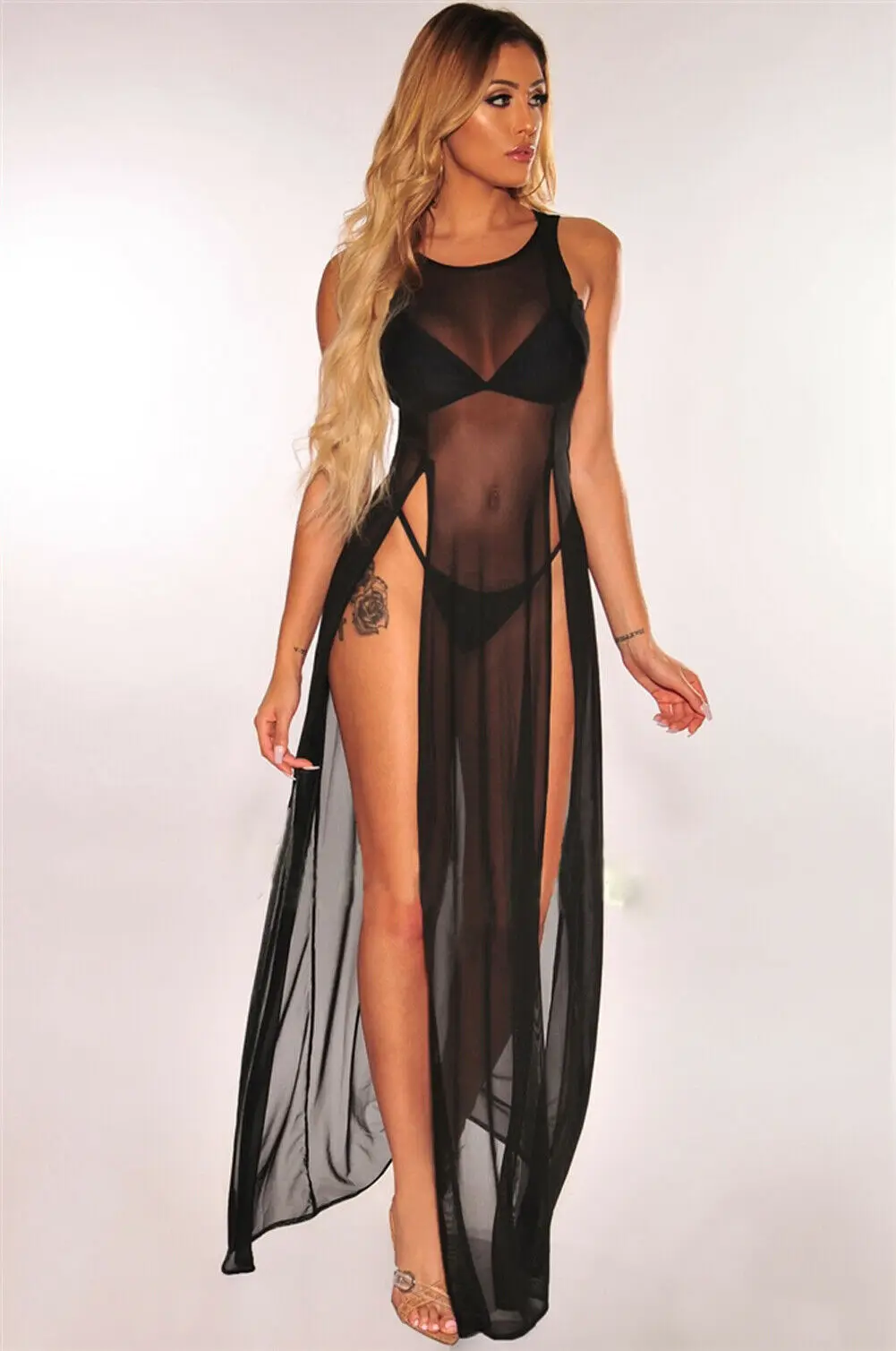 Vendita calda Sexy Women Mesh Sheer Long Maxi Dress Evening Party Beach Dresses Sundress Bikini Cover Up See-through Tulle Cover-Ups