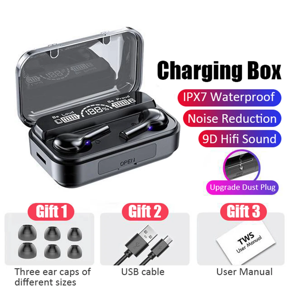 High Quality Wireless Bluetooth-compatible 5.0  Stereo Headsets Headphones With Charging Case with Power Display Touch Control 