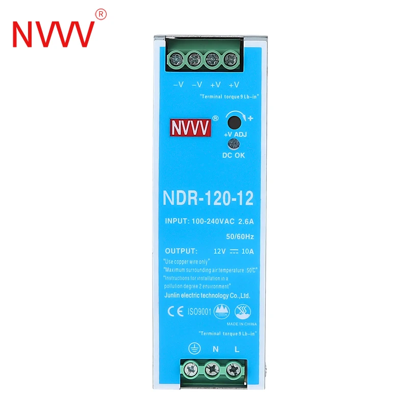 Imagem -04 - Nvvv Série Ndr Ultra-thin Rail Switching Power Supply Ac-dc Estabilizador de Tensão 12v 24v 75w 120w 240w 110 v 220v