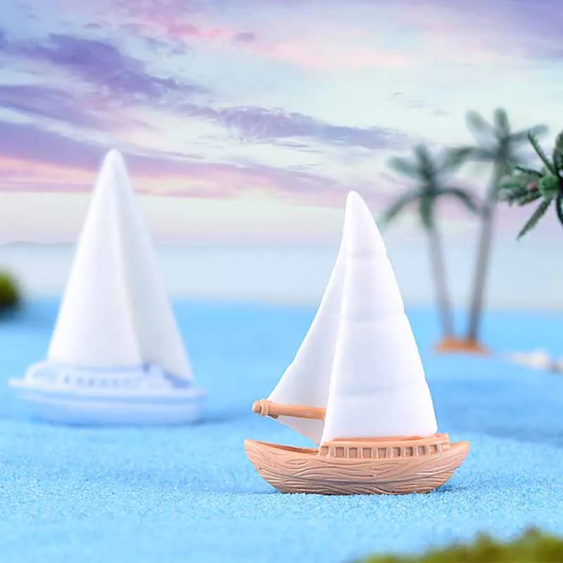 Beach Ocean Series Ornaments Sailboat Yacht  Resin Handicraft Ornaments Home Table Living Room Decor Dolphin Sailing Lighthouse