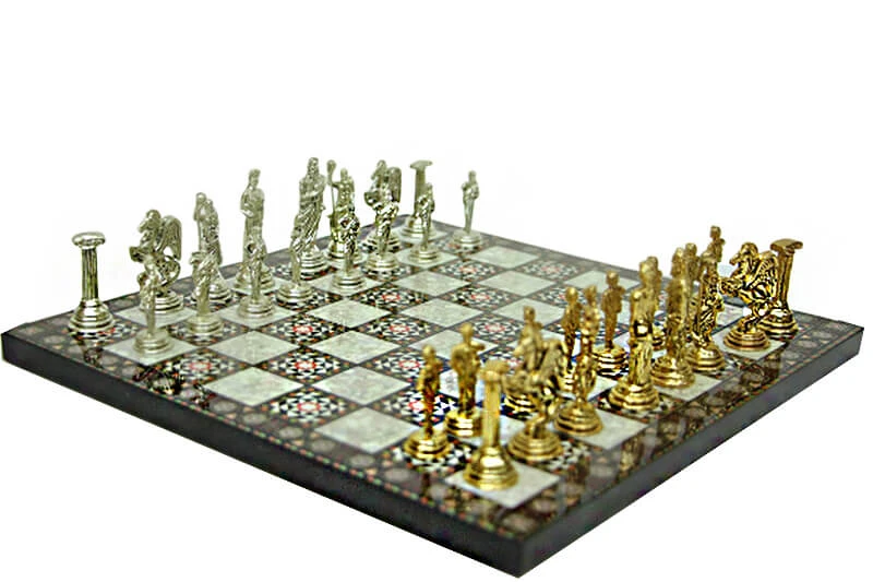 Antique Figured Special Design Chess set Zinc Alloy Gemstone (27 cm x 27 cm), wood material wood material, wood