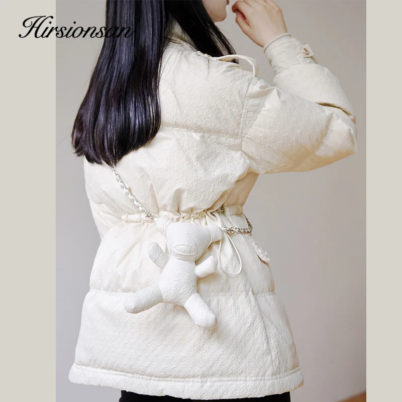 Hirsionsan Elegant Winter Women Padded Parkas 2023 New Korean Quilted Cotton Liner Thick Bubble Coat Trendy Sashes Outerwear