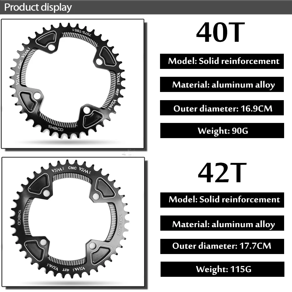 VXM Round Narrow Wide Chainring Mountain bike bicycle 104BCD 40T 42T crankset Tooth plate Parts 104 BCD Chainwheel Bicycle Parts