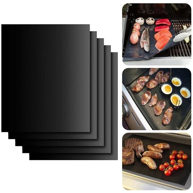 

10pcs Black Non-stick BBQ Grill Pad Barbecue Baking Pad Reusable Teflon Cooking Plate 40 * 30cm For Party Grill Mat Tools