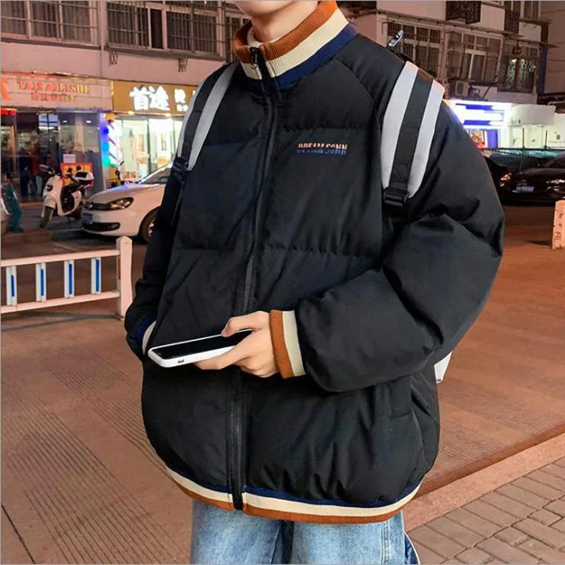 Hot New Korean Loose Men Winter Warm Bubble Jackets Parkas Solid Color Man Casual Outwear Coats Harajuku Male Parkas Clothing