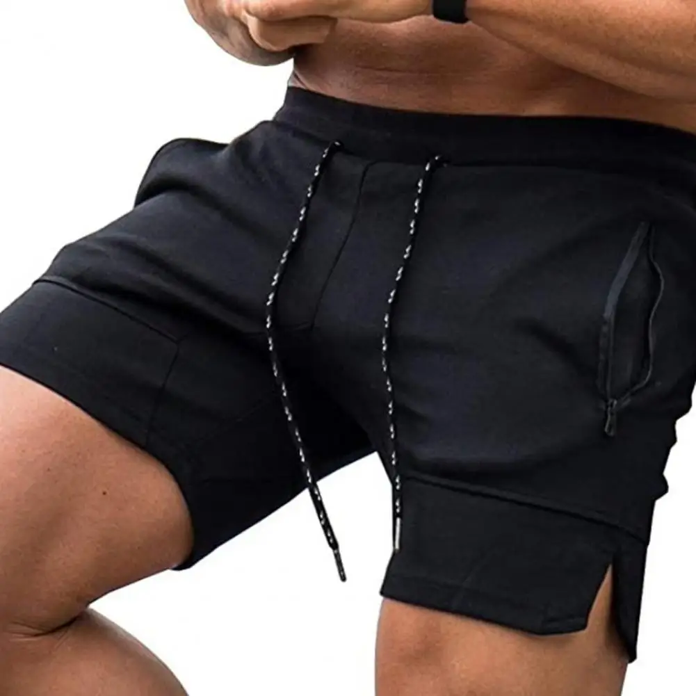 Men Shorts Zipper Pockets Drawstring Closure Design Male Cotton Blend Mid Rise Jogging Sports Shorts