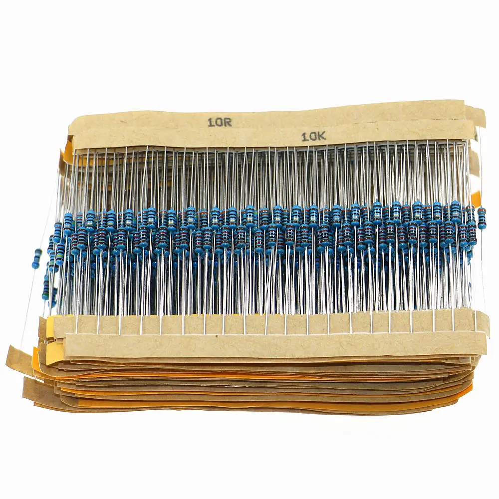 1000Pcs/Box 50 Values 1/4W 1Ω~10MΩ Metal Film Resistor Resistance Assortment Kit Set 1%