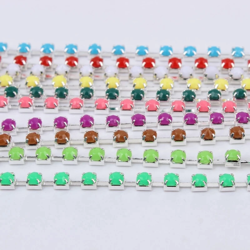 New Acrylic Rhinestone chain SS12 (3mm) Silver Cup chain 15 Colors For diy Sewing Clothes Accessories