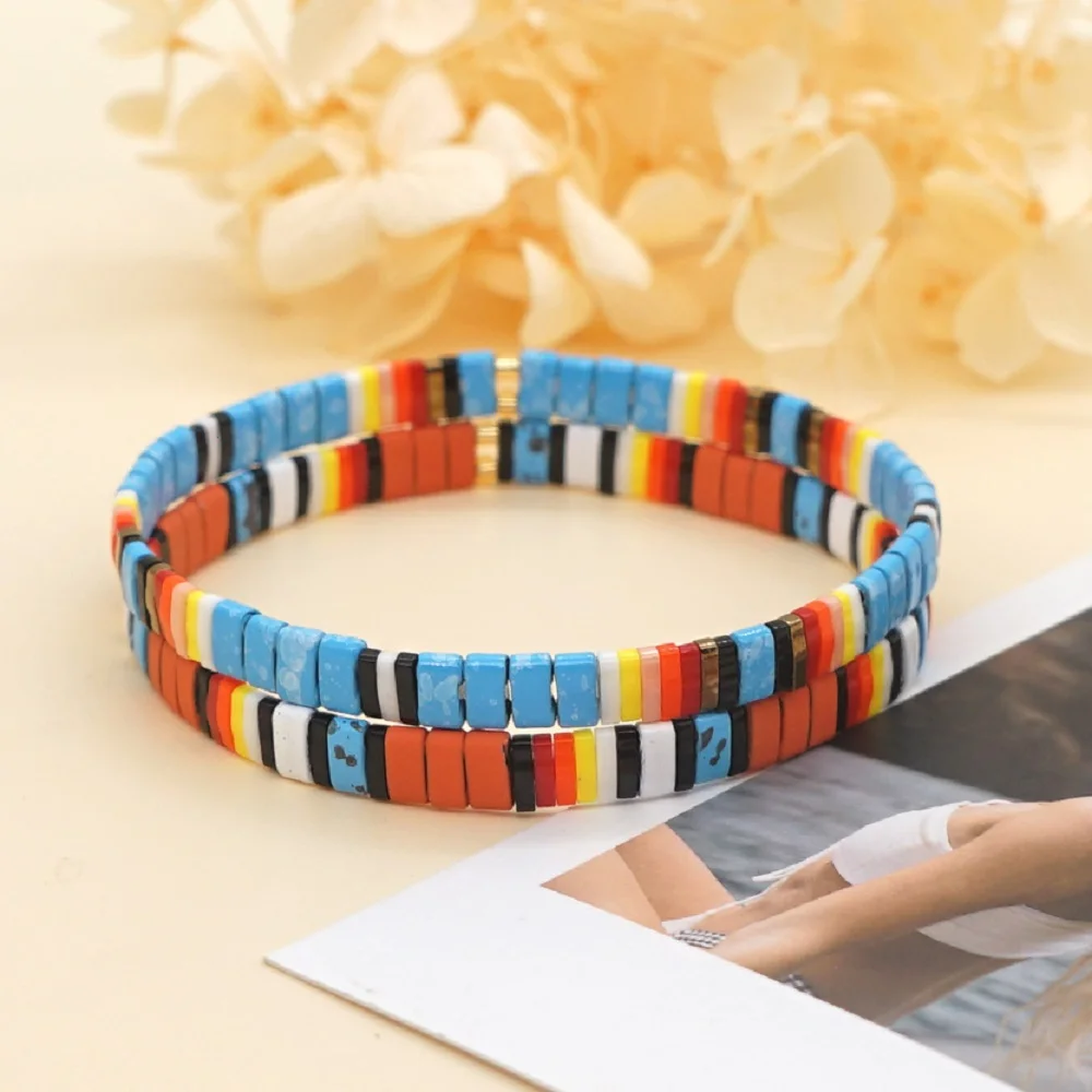 Go2boho Enamelled Tile Bracelets Hematite Stone Beaded Bracelet For Women Native Style Ccouples Pulsera Femme Enamel Jewelry