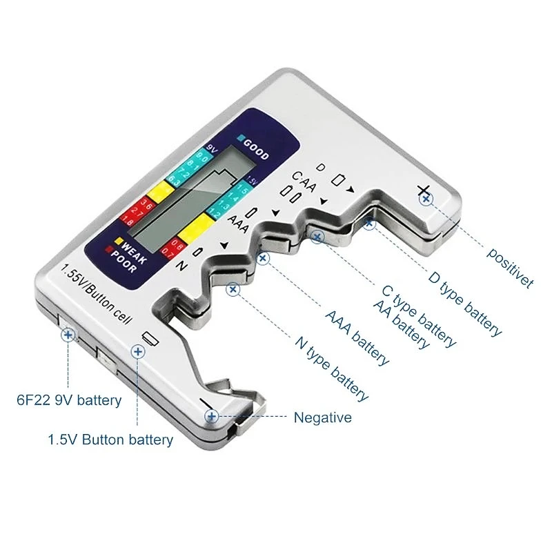 Digital Battery Tester Seven Type Of Battery C AA AAA D N 9V (6F22) And 1.55V Batteries Capacity Detector Tool