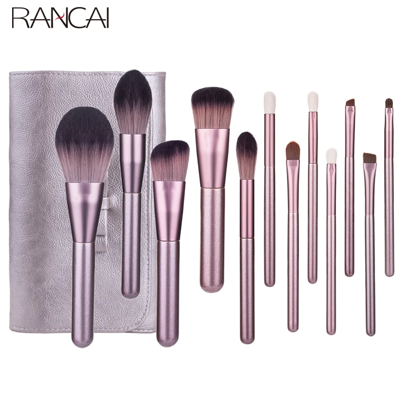 

RANCAI 12pcs Hight Quality Makeup Brushes Set Foundation Blending Face Powder Blush Eye Shadow Make Up Brush with Leather Bag