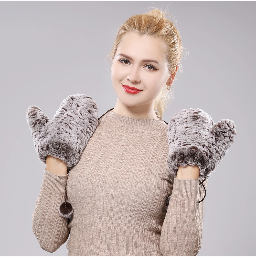 Women's Winter Warm Real Rex Rabbit Fur Gloves Good Elastic Ladies Fur Mittens Girls Outdoor Warm Natural Rex Rabbit Fur Mittens