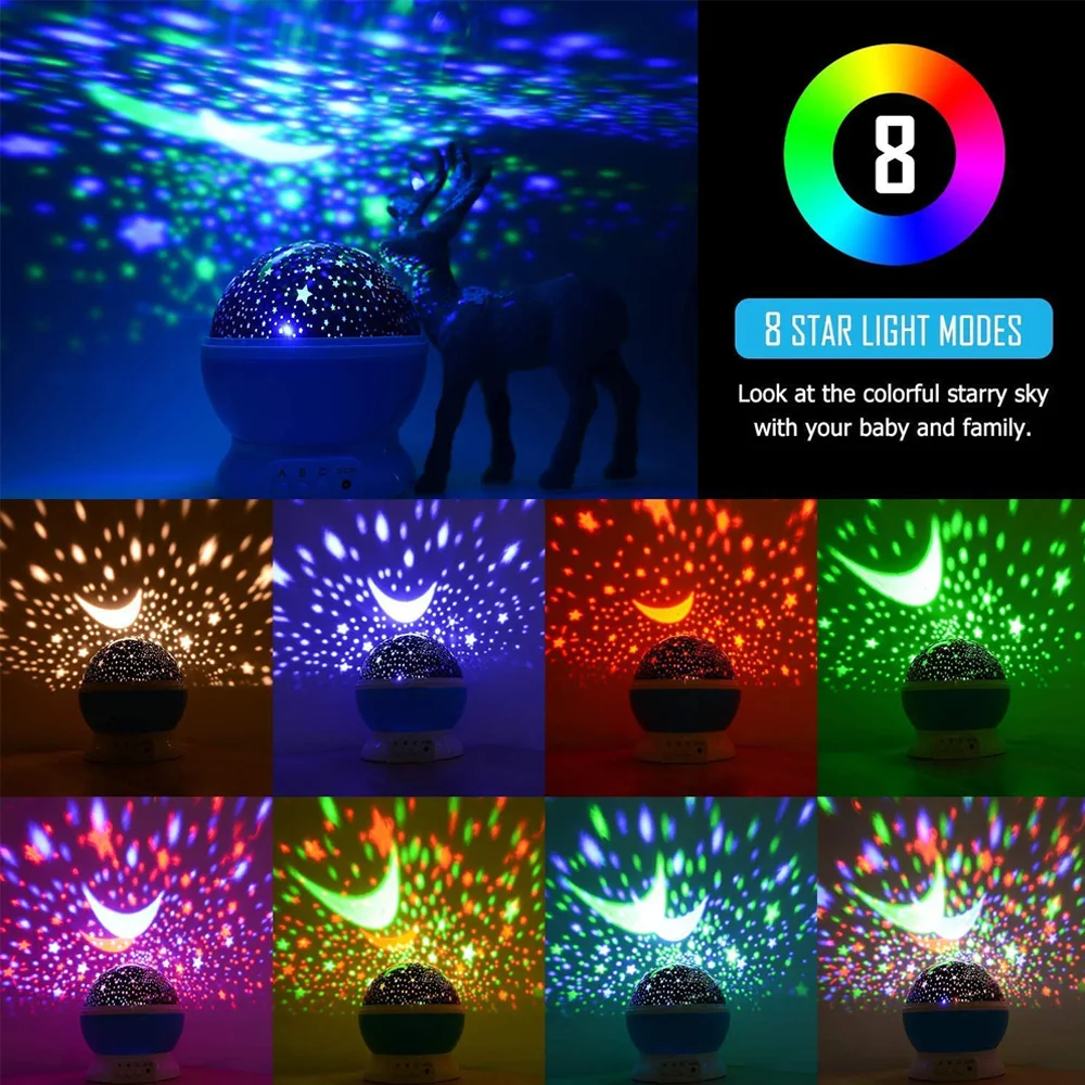 LED Rotating Projector Starry Sky Night Lamp Romantic Projection Light Moon Romantic Night Light Christmas gifts for children