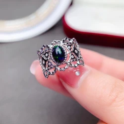 2021 New Natural Black Opal Ring Real 925 Sterling Silver Gold Plated Fine Jewelry Good Colorful Fire Secret Birthstone