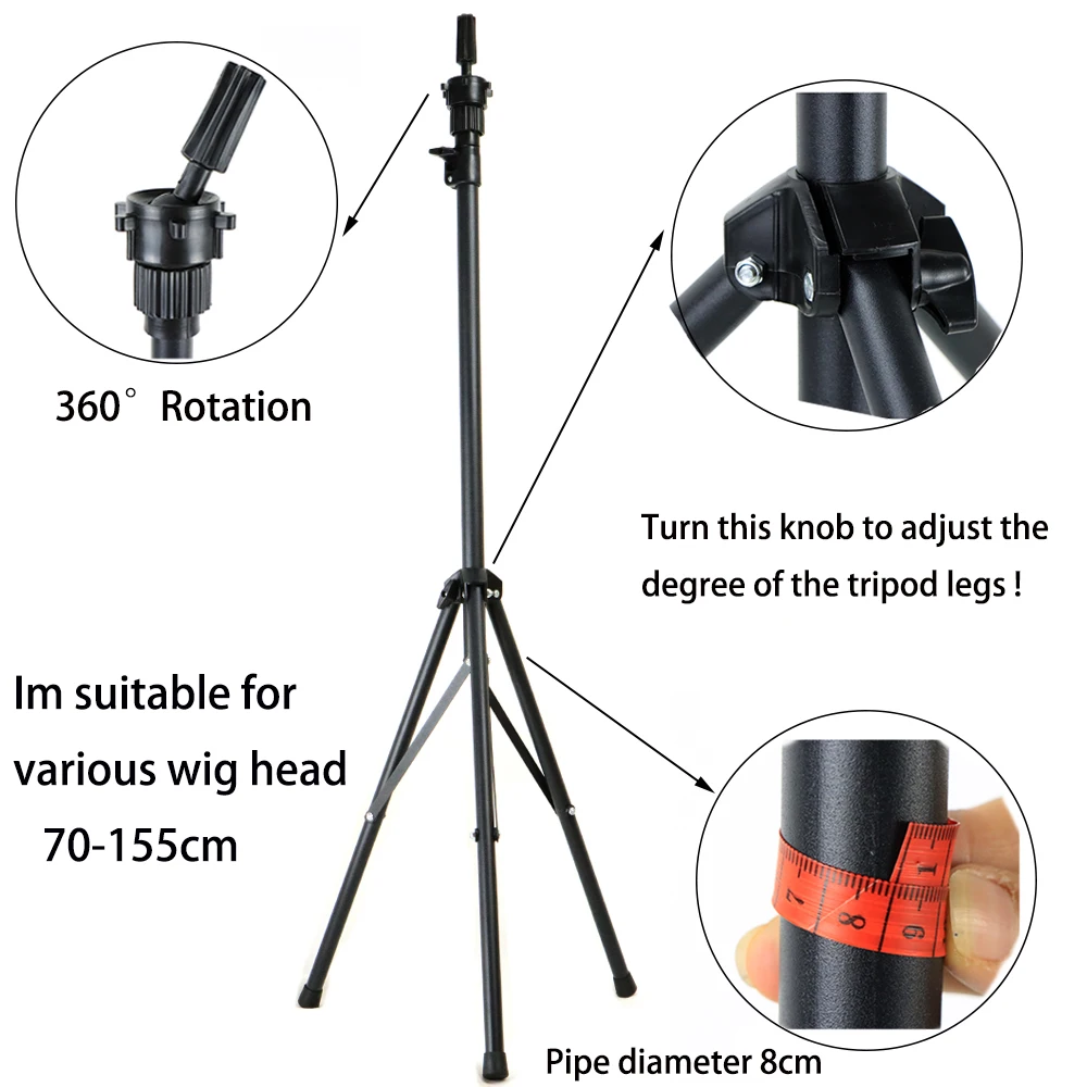 Cabeça de manequim longo ajustável para peruca, tripé, suporte para cabeleireiro cosmetologia, suporte de peruca, tipod para peruca, 155cm