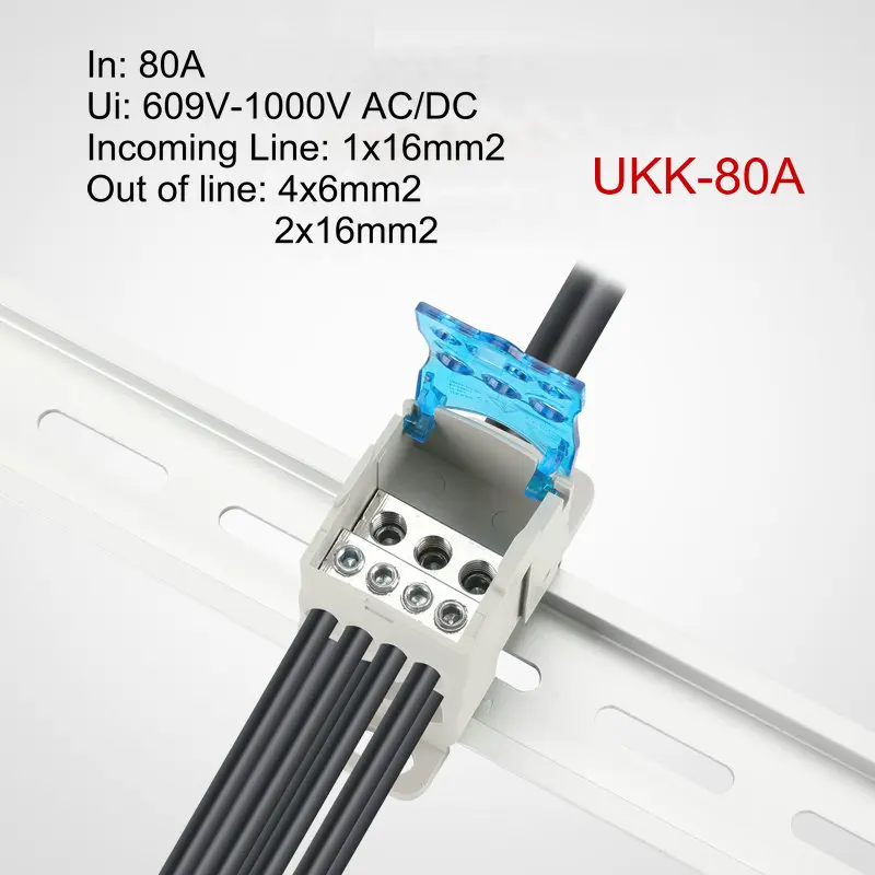 UKK80A Din Rail 1 in N Out Terminal Block Distribution Box Universal Power Junction Box Electric Wire Connector