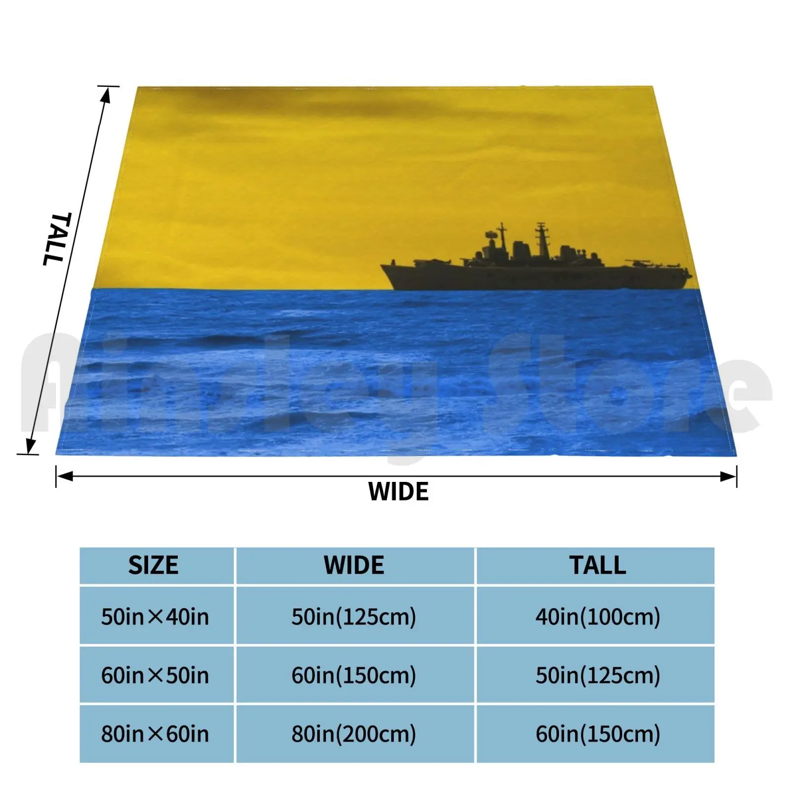 Sunset Blanket Fashion Custom Yellow Blue Ark Royal Plane Sea Sky Ship Carrier Sea Harrier