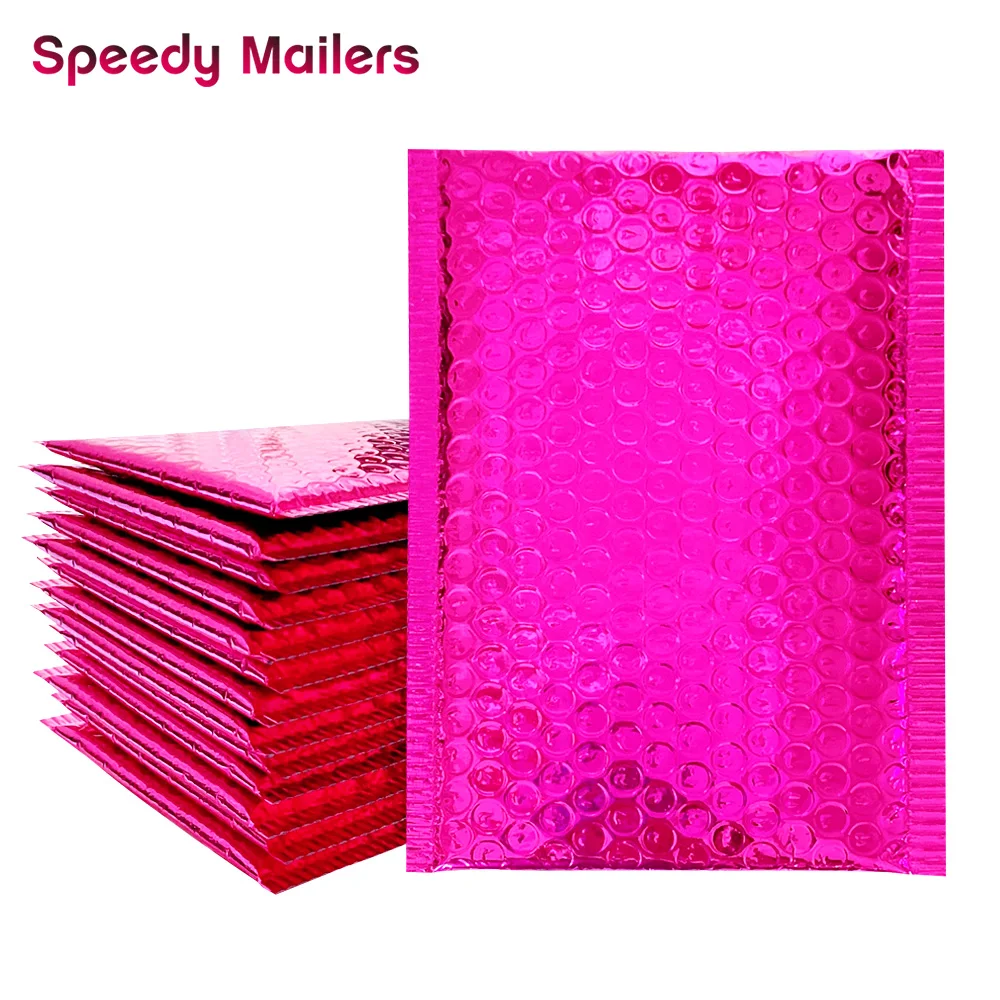 10pcs Rose Pink Foil Bubble Bags Metallic Bubble Mailers Aluminized Postal Bags Wedding/Gift Packaging Padded Shipping Envelopes