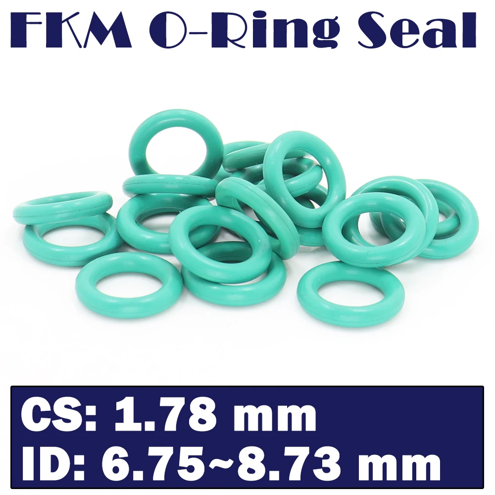 CS1.78mm FKM Rubber O RING ID 6.75/7.65/7.8/7.95/8.24/8.73*1.78 mm 100PCS O-Ring Fluorine Gasket Oil seal Green ORing