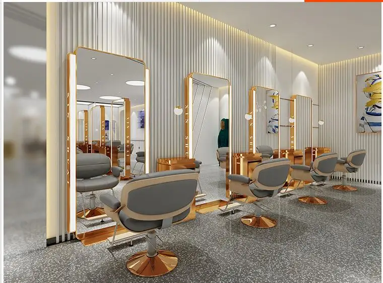 

Hair salon mirror with light stainless steel hairdressing mirror hair salon dedicated single and double side floor-style hair