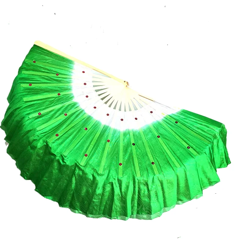 Cheap 41cm Imitation Silk Belly Dance Fan Veils Pair Sequine Decorated Bamboo Hand Fans For Bellydance Square Dancing Adults