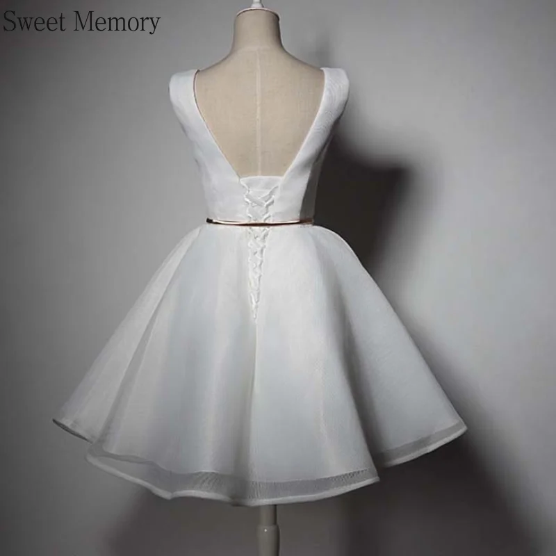 Sweet Memory White Black Short Prom Wedding Dresses Girl Women Vestido V-Neck Lace Up Formal Party Dress With Sashes Female Robe