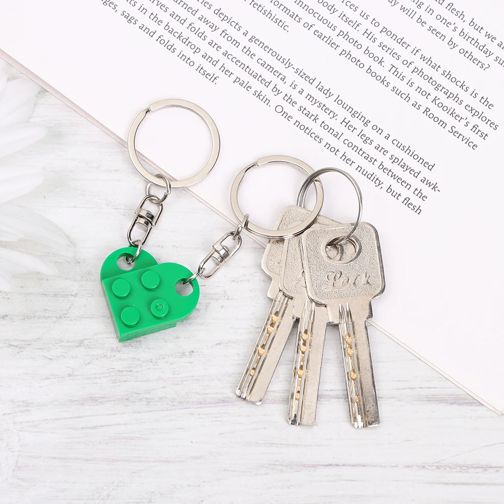 1Pair Fashion Cute Love Heart Building Block Keychains Couples Friendship Separable Love Heart Brick Key Ring Jewelry Gifts