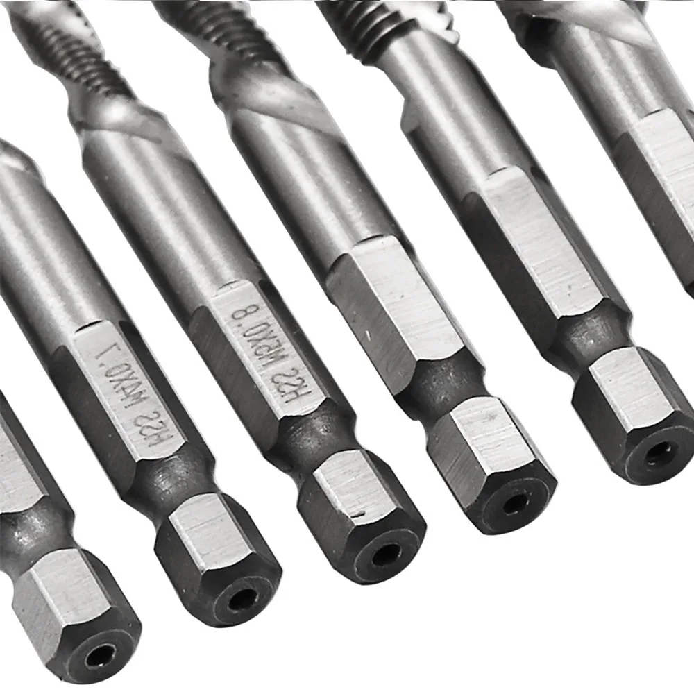Filo M3 M4 M5 M6 M8 M10 Vite Tap Drill Bit HSS Rubinetti Svasatura Sbavare Metrica In Acciaio Ad Alta Velocità 1/4 IN Cambio Rapido Hex Shank