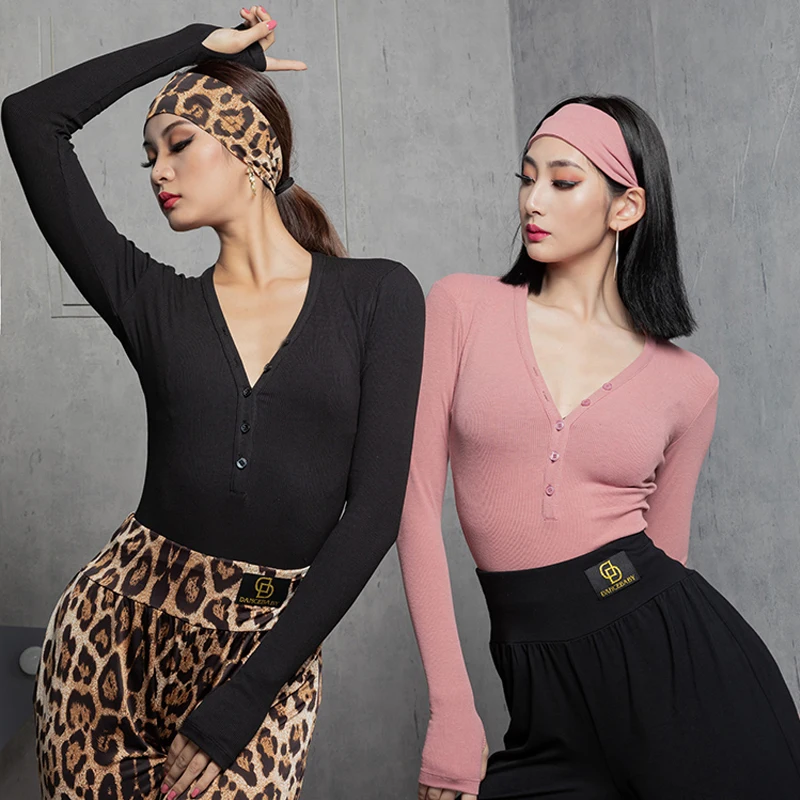 

Soft Latin Dance Tops Women V Neck Long Sleeves Shirts Latin Training Clothes Rumba Samba Modern Dance Clothes Adult Tops BL7506