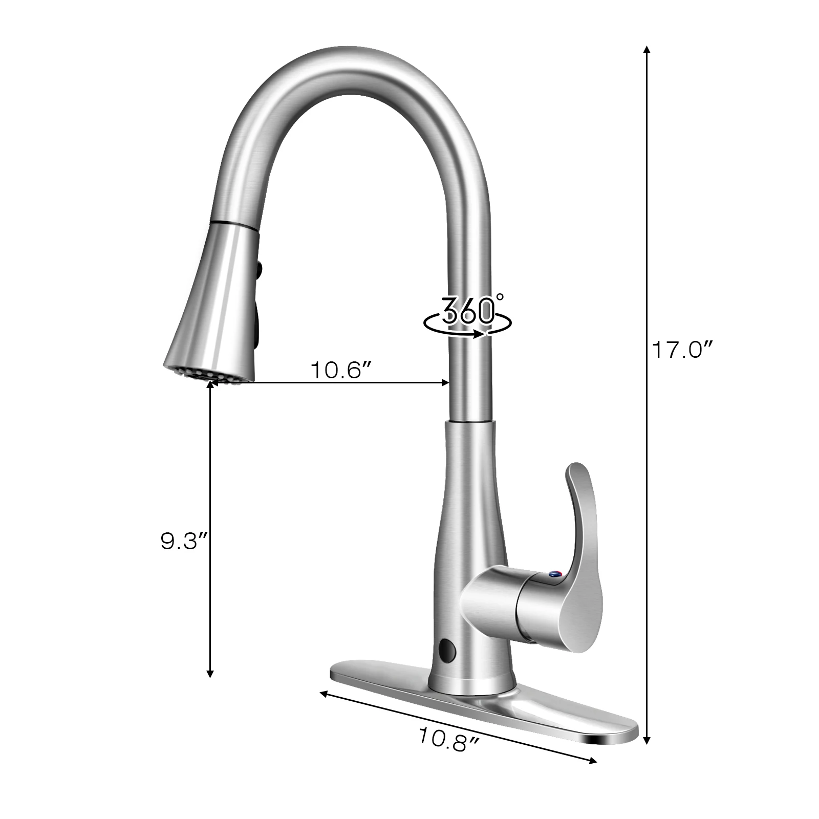 Touchless Kitchen Faucet 360° Swivel Single Handle Sensor 3 Mode Sprayer