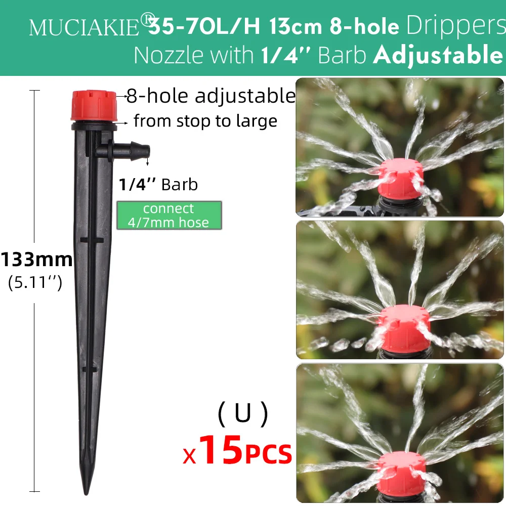 90/180/360 stopni regulowany zakraplacz nawadniania 13cm kroplówki mosiężna dysza 1/4 \'\'Barb Connect 4/7mm wąż podlewanie ogrodu opryskiwacz